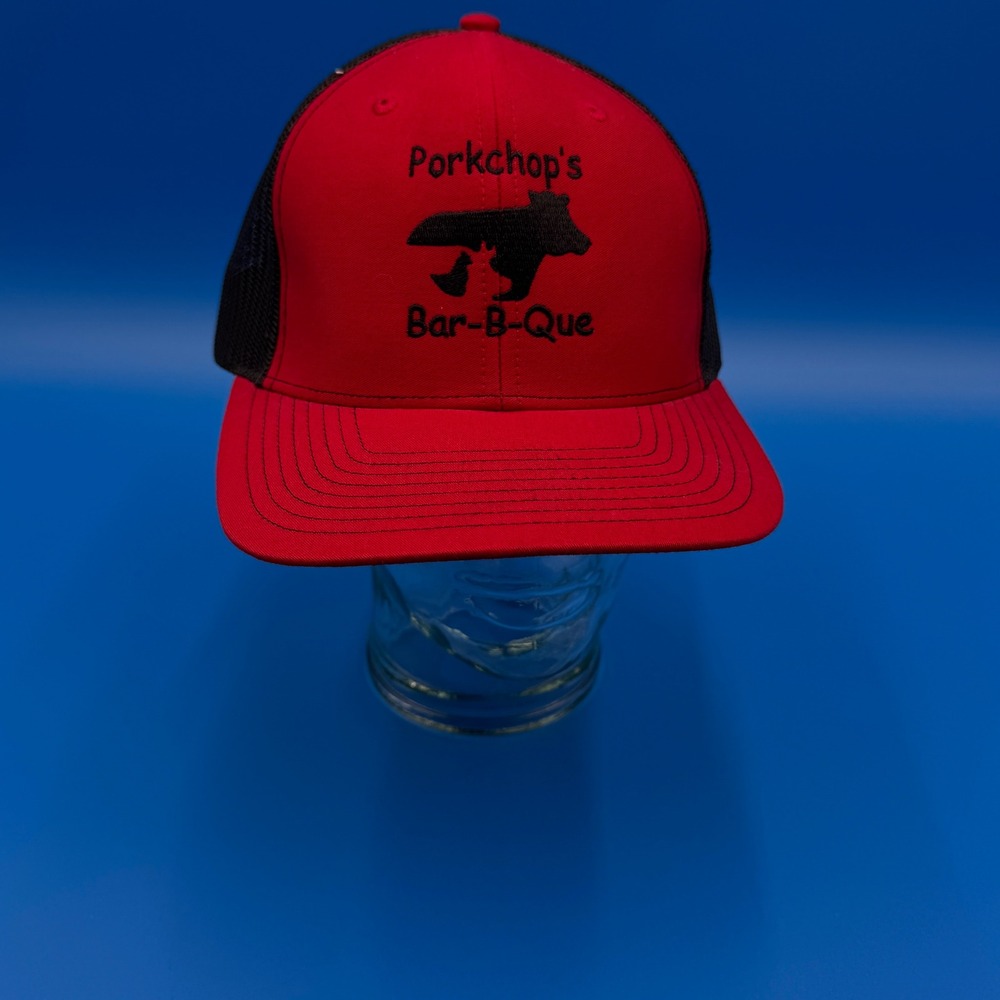 Richardson Style 112‎ Trucker Hat Red Black Porkchops Bar B Que Embroidered